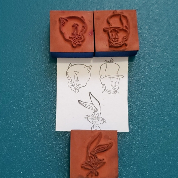 Lot of 3 Warner Bros. Cartoons Porky Pig Elmer Fudd Bugs Bunny rubber stamps - Picture 2 of 5
